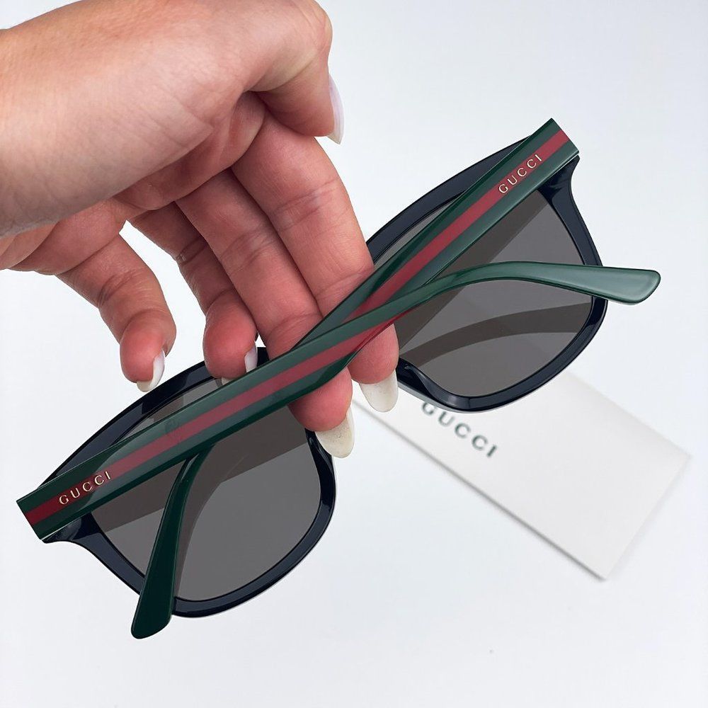 Gucci GG0847SK 001 Sunglasses Black Green Grey Square Unisex - Picture 5 of 13